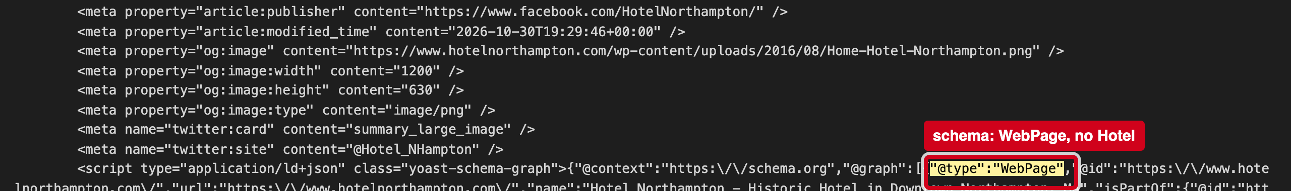 Screenshot: Your structured data describes a web page, not a hotel